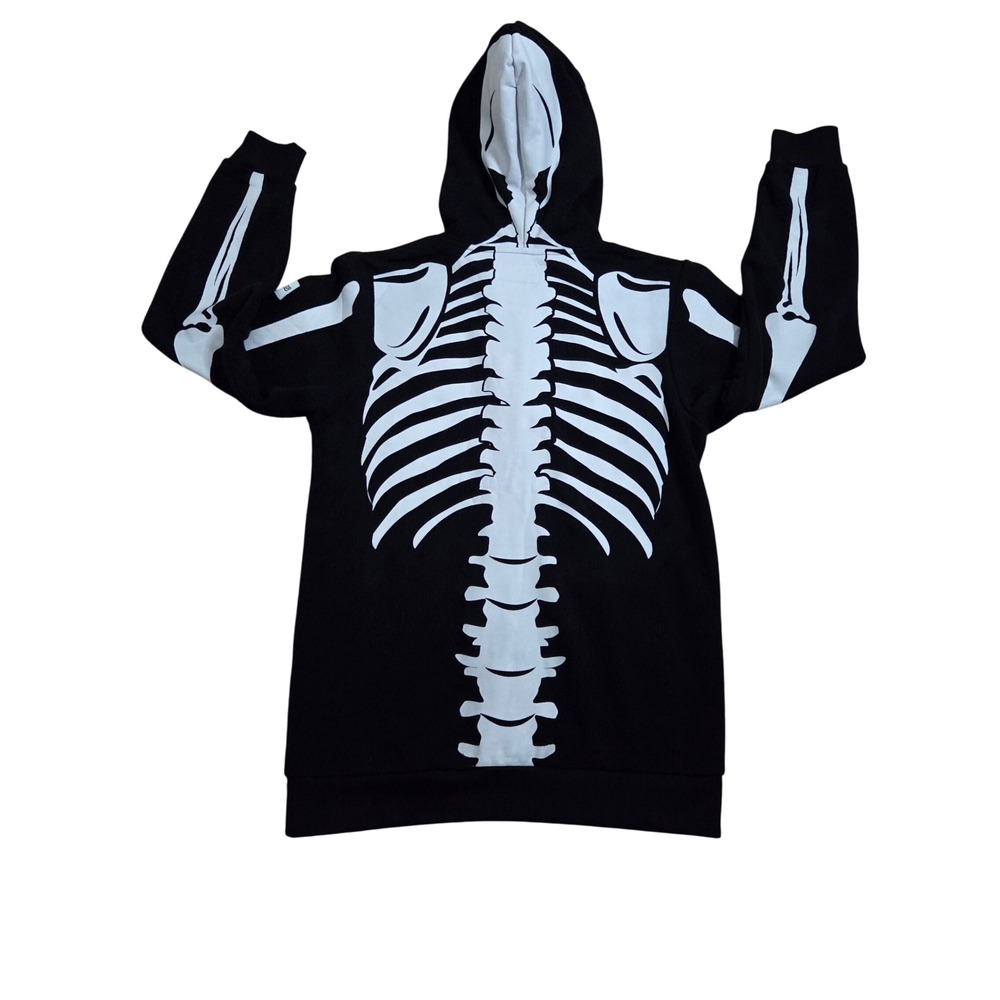 Tipsy Elves Mens Skeleton Full Zip Hoodie Skull Mask Halloween Costume Black M - Picture 5 of 12